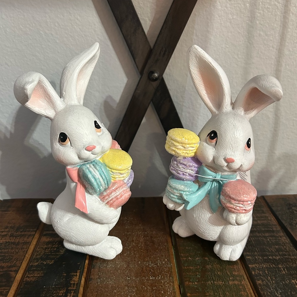 Hobby Lobby White Bunny With Macarons Easter Figurine Set Spring NEW